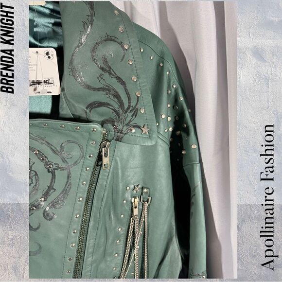 BRENDA KNIGHT NIGEL PRESTON FREE PEOPLE EMBELLISHED LEATHER BIKERS JACKET SMALL - Picture 11 of 12